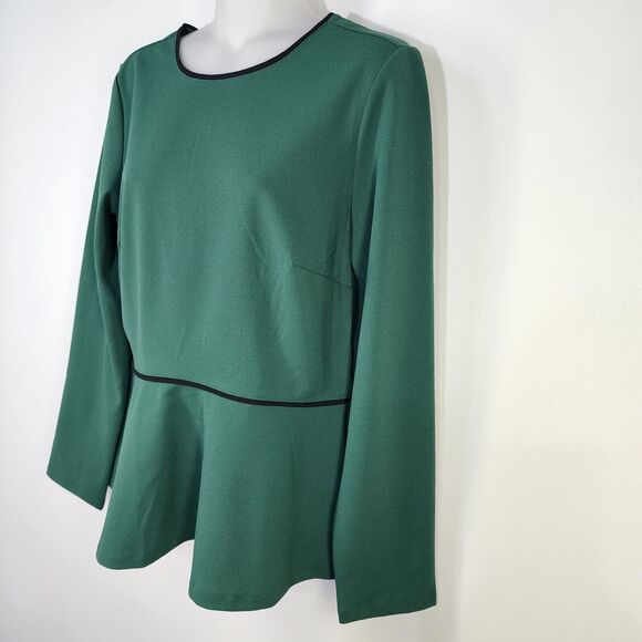 Ann Taylor Womens Top Small Piped Peplum Green Long Sleeve Pullover Long Sleeve - Picture 5 of 10